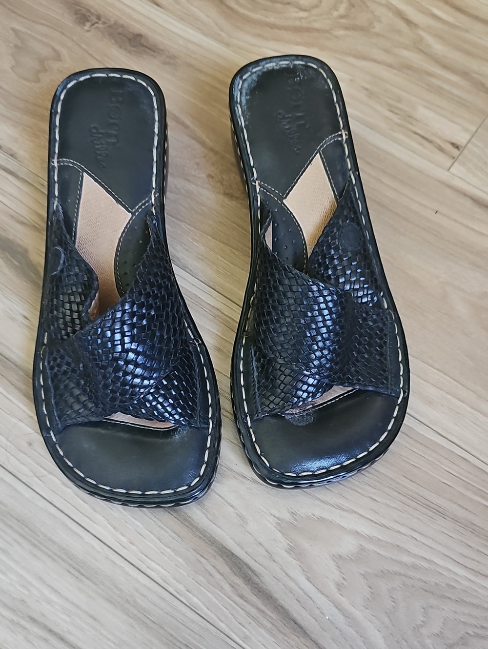 Born Black Woven Leather Slide Mules